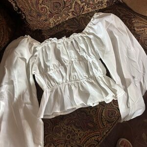 SHEIN White Lace Trim Off-Shoulder Blouse